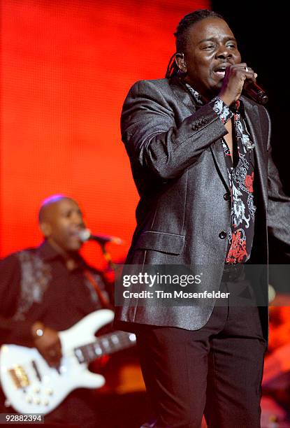 Nathan East and Philip Baily perform as part of the David Foster & Friends Hit Man Tour 2009 at the HP Pavilion on November 6, 2009 in San Jose,...