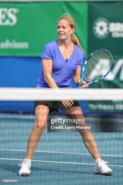 Elisabeth Shue participates in the Chris Evert/Raymond James Pro-Celebrity Tennis Classic at Delray Beach Tennis Center on November 7, 2009 in Delray...