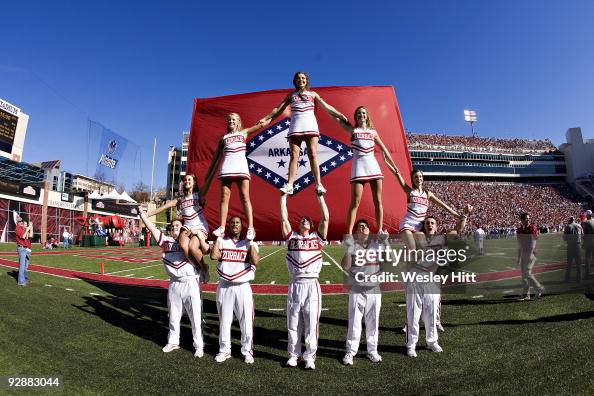 Arkansas Razorbacks Cheer Cheerleaders of the Arkansas Razorbacks perform during a game against ...