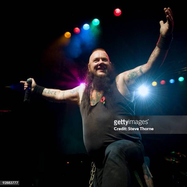 Simon Hall of Beholder performs at the first day of the Hellfire Festival at NEC Arena on November 7, 2009 in Birmingham, England.