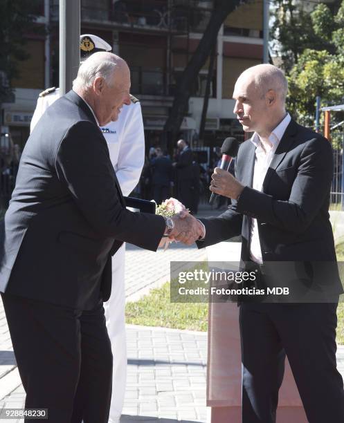 King Harald of Norway receive the keys of the city from Buenos Aires Mayor Horacio Rodriguez Larreta and meet members of the Norwegian community...