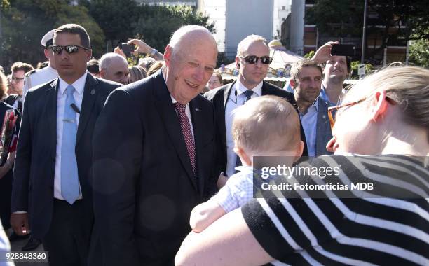 King Harald of Norway receives the keys of the city from Buenos Aires Mayor Horacio Rodriguez Larreta and meet members of the Norwegian community...