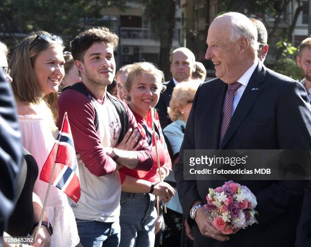 King Harald of Norway receives the keys of the city from Buenos Aires Mayor Horacio Rodriguez Larreta and meet members of the Norwegian community...