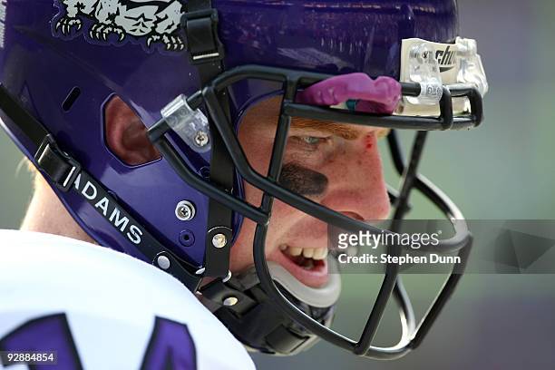 Quarterback Andy Dalton of the Texas Christian University Horned Frogs talks on the sideline in the game against the San Diego State Aztecs on...