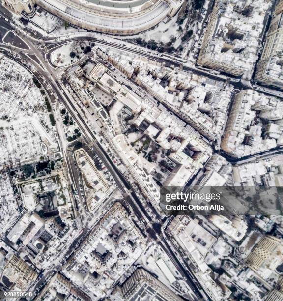 aerial view of paris covered in snow - trocadero on ice stock pictures, royalty-free photos & images