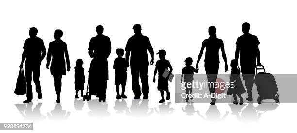 out for a stroll crowd - clip art family stock illustrations