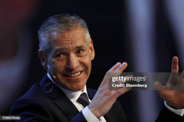 Russ Girling, president and chief executive officer of TransCanada Corp., speaks during the 2018 CERAWeek by IHS Markit conference in Houston, Texas,...