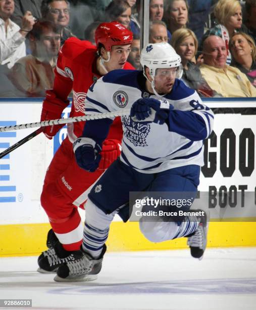 Phil Kessel of the Toronto Maple Leafs skates against the Detroit Red Wings at the Air Canada Centre on November 7, 2009 in Toronto, Canada.