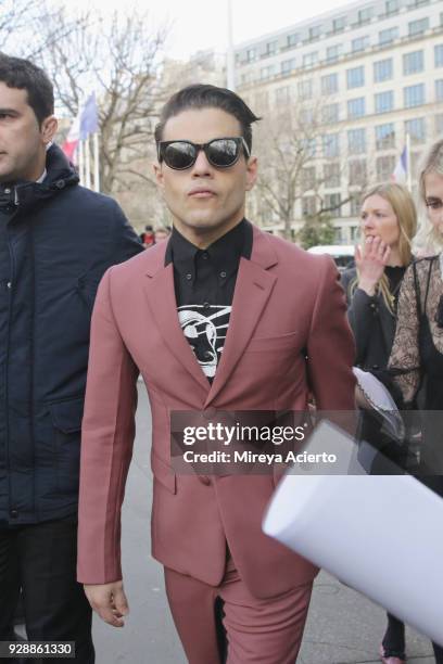 Actor Rami Malek seen at the Miu Miu fashion show during Paris Fashion Week Womenswear Fall/Winter 2018/2019 on March 6, 2018 in Paris, France.