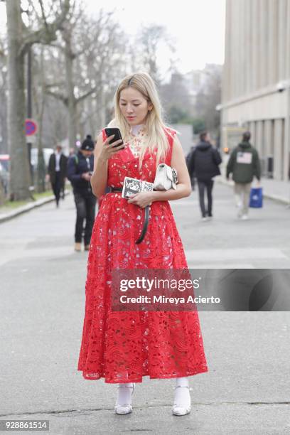 Tina Leung seen at the Miu Miu fashion show during Paris Fashion Week Womenswear Fall/Winter 2018/2019 on March 6, 2018 in Paris, France.