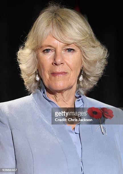 Camilla, Duchess of Cornwall looks on as she attends a reception after touring the 2010 Olympic Village Site on November 7, 2009 in Vancouver,...