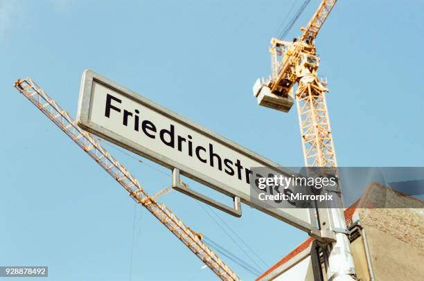 Friedrichstraße, Street sign, central Berlin, Germany, 7th April 1995. Friedrichstadt neighbourhood.