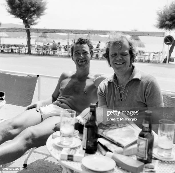 Brian Clough, former Brighton & Hove Albion manager and soon to be Leeds United manager, pictured with Vince Wilson, Sunday Mirror Sports Journalist,...