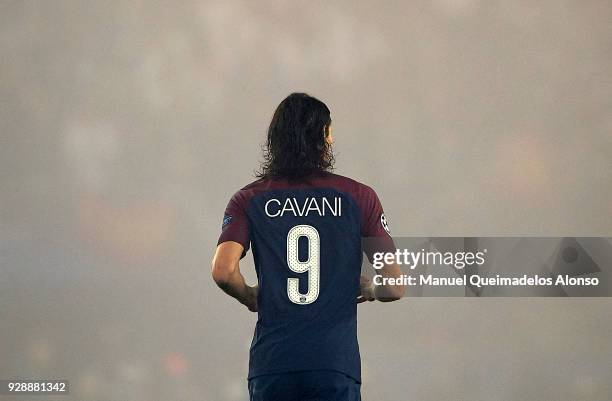 Edinson Cavani of Paris Saint-Germain during the UEFA Champions League Round of 16 Second Leg match between Paris Saint-Germain and Real Madrid at...