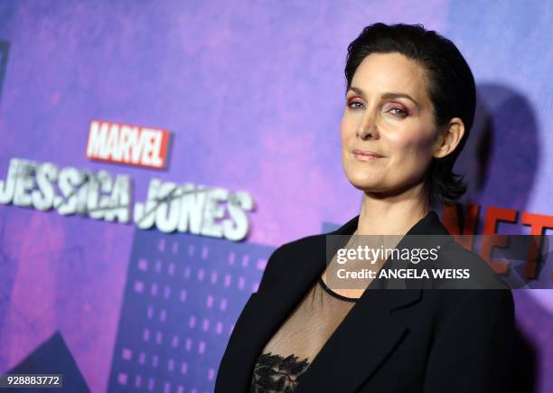 Carrie-Anne Moss attends Netflix's 'Marvel's Jessica Jones' Season 2 Premiere at AMC Loews Lincoln Square on March 7, 2018 in New York. / AFP PHOTO /...