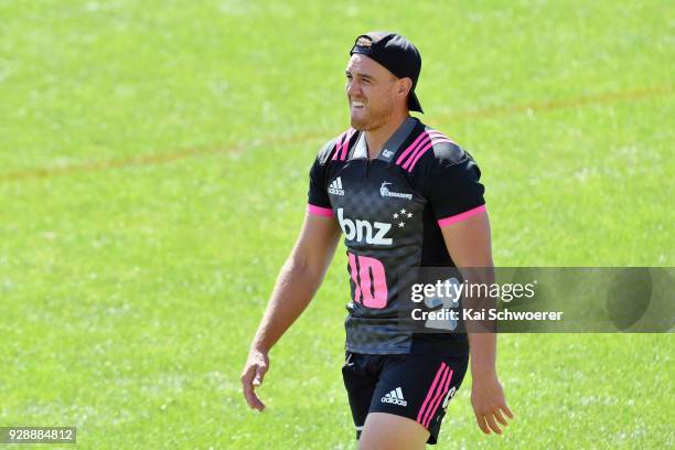 Israel Dagg warms up during a Crusaders Super Rugby training session at Rugby Park on March 8, 2018 in Christchurch, New Zealand.