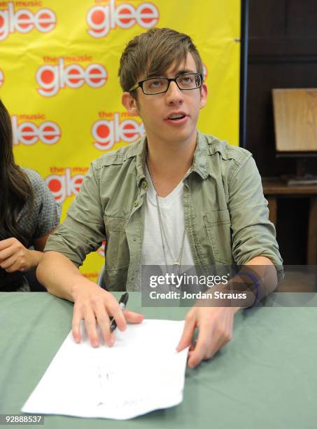 Actor Kevin McHale greets fans as the cast of "Glee" signs copies of "Glee: The Music Vol. 1" at Barnes & Noble bookstore at The Grove on November 7,...