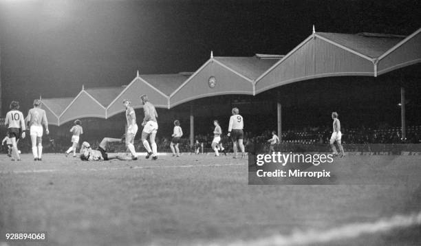 Wolves 4-1 Lokomotive Leipzig, UEFA Cup 2nd leg, match at Molineux Stadium, Wednesday 7th November 1973. Match drawn 4-4 on aggregate. Loko Leipzig...