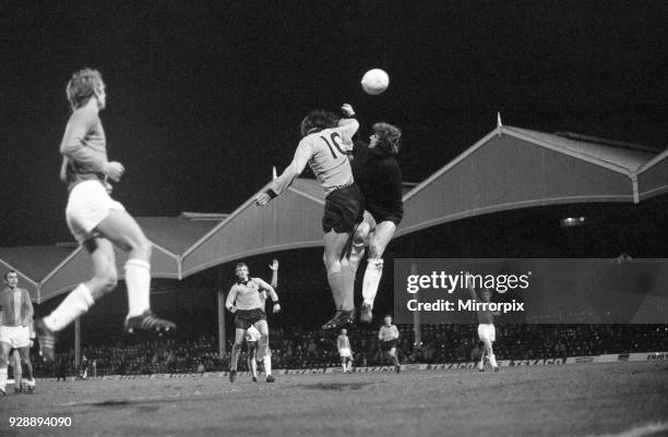 Wolves 4-1 Lokomotive Leipzig, UEFA Cup 2nd leg, match at Molineux Stadium, Wednesday 7th November 1973. Match drawn 4-4 on aggregate. Loko Leipzig...