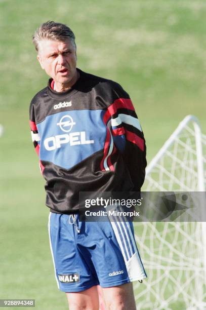 French Squad Training at Haydon Bridge High School in Northumberland, 9th June 1996. Aime Jacquet, Head Coach, Manager.