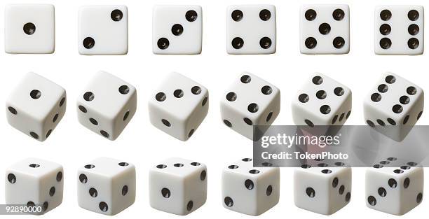 3 rows of white dice each set at different angles - die stock pictures, royalty-free photos & images