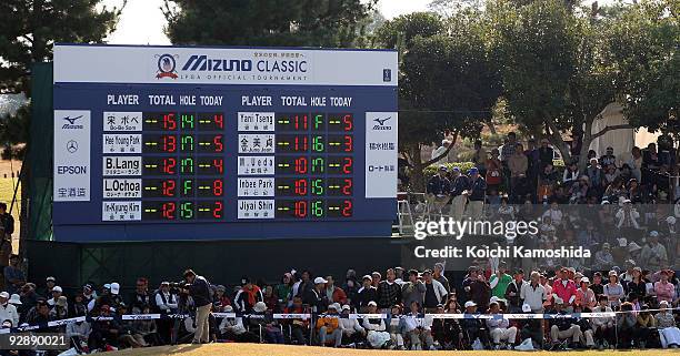 Crowds look on at the 18th hole during the final round during the Mizuno Classic at Mizuno Classicat Kintetsu Kashikojima Country Club on November 8,...