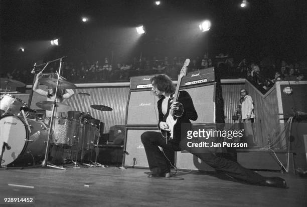 Musicians Ian Paice and Ritchie Blackmore of Deep Purple performing at KB-Hallen Copenhagen, Denmark, March 1972.