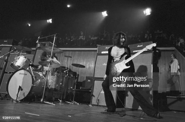 Musicians Ian Paice and Ritchie Blackmore of Deep Purple performing at KB-Hallen Copenhagen, Denmark, March 1972.