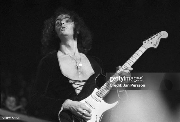 English guitarist and songwriter Ritchie Blackmore of Deep Purple performing at KB-Hallen Copenhagen, Denmark, March 1972. He is playing a Fender...