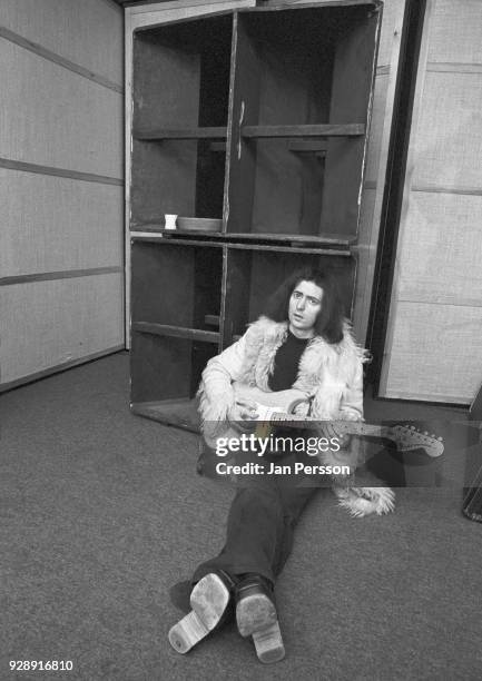 English guitarist and songwriter Ritchie Blackmore of Deep Purple in a recording studio, Copenhagen, Denmark, 1973.