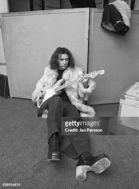 English guitarist and songwriter Ritchie Blackmore of Deep Purple in a recording studio, Copenhagen, Denmark, 1973.