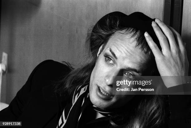 British musician and composer Brian Eno at a press conference in Copenhagen, Denmark, 1974