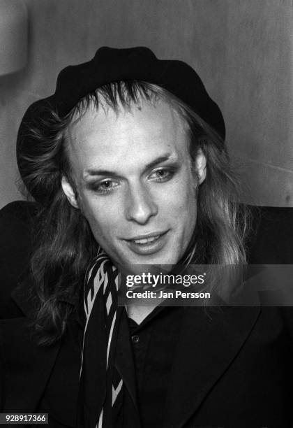 British musician and composer Brian Eno at a press conference in Copenhagen, Denmark, 1974