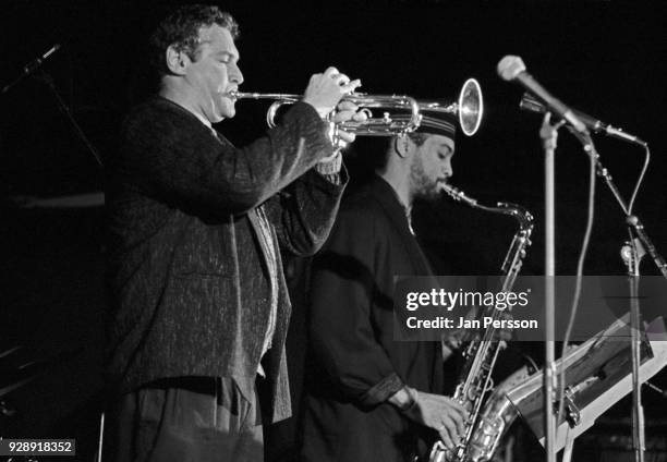 American jazz trumpeter Jack Walrath and saxophonist Craig Handy performing at Jazzhouse Montmartre, Copenhagen, Denmark, 1990.