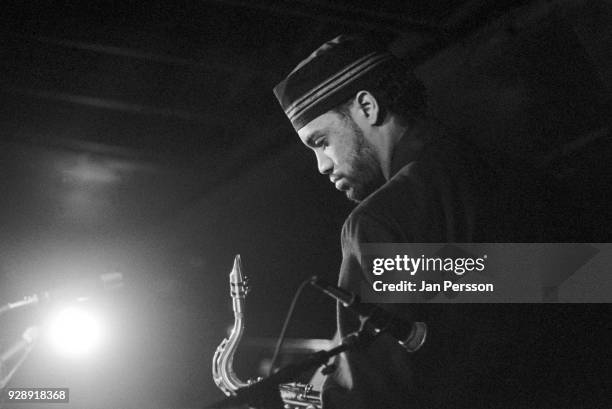 American jazz saxophonist Craig Handy performing with trumpeter Jack Walrath at Jazzhouse Montmartre, Copenhagen, Denmark, 1990.