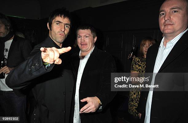 Liam Gallager and Ricky Hatton attend the launch of Liam Gallaghers clothing line, Pretty Green, at the Gore Hotel on November 7, 2009 in London,...