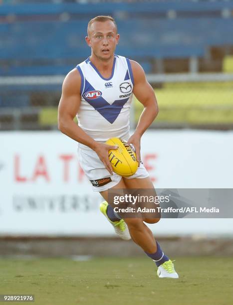 Billy Hartung of the Kangaroos in action during the AFL 2018 JLT Community Series match between the Richmond Tigers and the North Melbourne Kangaroos...