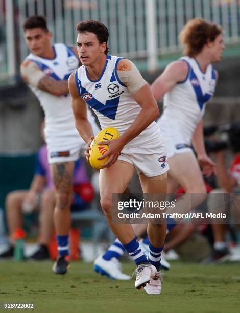 Luke Davies-Uniacke of the Kangaroos in action during the AFL 2018 JLT Community Series match between the Richmond Tigers and the North Melbourne...