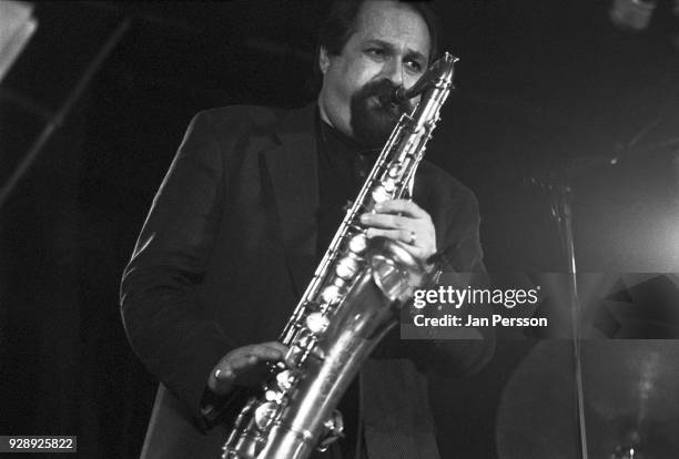 American jazz saxophonist Joe Lovano performing at Jazzhouse Montmartre, Copenhagen, Denmark, December 1991.