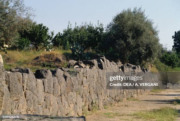 Ruins of the ancient city of Naxos, Giardini-Naxos, Sicily, Italy. Magna Graecia civilization, 8th-5th century BC.