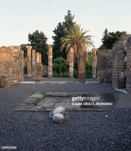 Impluvium of a patrician house overlooking via dell'Abbondanza, Pompeii , Italy. Roman civilization, 1st century BC.