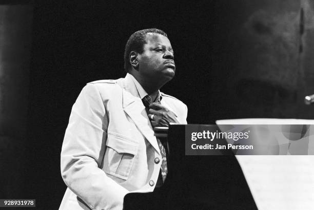 American jazz pianist Oscar Peterson at a television recording in Copenhagen, Denmark, 1980.