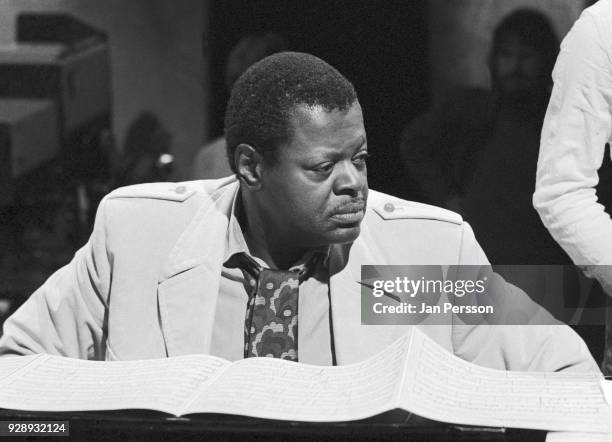 American jazz pianist Oscar Peterson at a television recording in Copenhagen, Denmark, 1980.