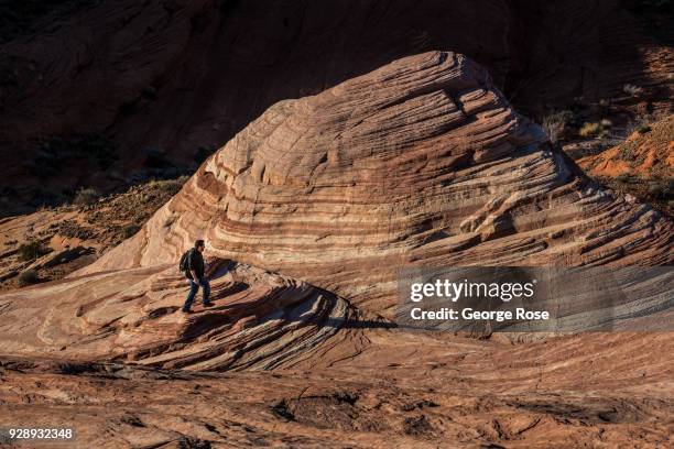 Arch rock formations at the Valley of Fire, Nevada's first and oldest State Park, are viewed on February 28, 2018 near Las Vegas, Nevada. The Valley...