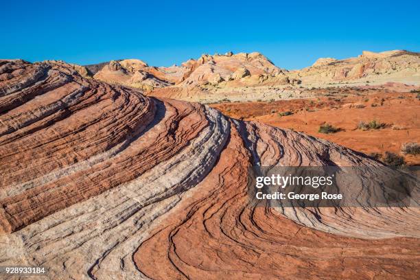 Arch rock formations at the Valley of Fire, Nevada's first and oldest State Park, are viewed on February 28, 2018 near Las Vegas, Nevada. The Valley...