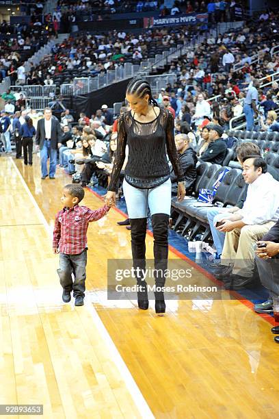 Kiyan Anthony , son of Carmelo Anthony of the Denver Nuggets, and recording artist Ciara attend the Denver Nuggets game against the Atlanta Hawks at...