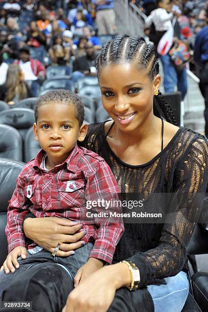 Kiyan Anthony , son of Carmelo Anthony of the Denver Nuggets, and recording artist Ciara attend the Denver Nuggets game against the Atlanta Hawks at...