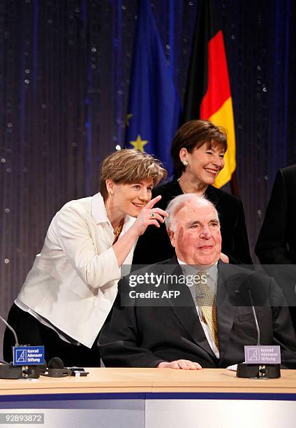 Former German Chancellor Helmut Kohl, his wife Maike Richter-Kohl and the wife of German President Horst Koehler, Eva Koehler, attend a commemorative...