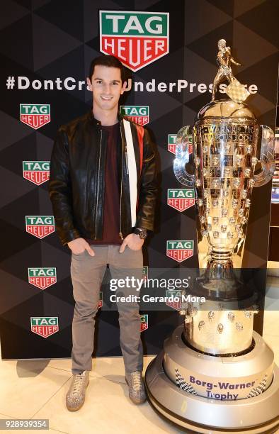 Alexander Rossi, TAG Heuer Ambassador and 2016 iNDIANPOLIS 500 Champion attends the TAG Heuer Indy Car Season Kick off event on March 7, 2018 in...