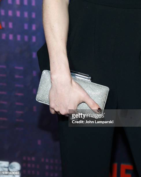 Leah Gibson, bag detail, attends "Jessica Jones" season 2 New York Premiere at AMC Loews Lincoln Square on March 7, 2018 in New York City.